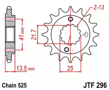 Pinion față JT JTF296.15, 15z dimensiune 525 - JTF296.15