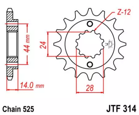 Voortandwiel JT JTF314.16, 16z maat 525-2