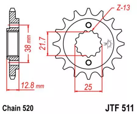 Voortandwiel JT JTF511.15, 15z maat 520-2
