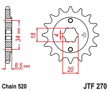 Pignone anteriore JT JTF270.14, 14z misura 520