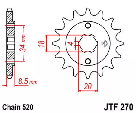 Forreste tandhjul JT JTF270.14, 14z størrelse 520-2