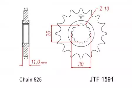 Forreste tandhjul JT JTF1591.15, 15z størrelse 525 - JTF1591.15