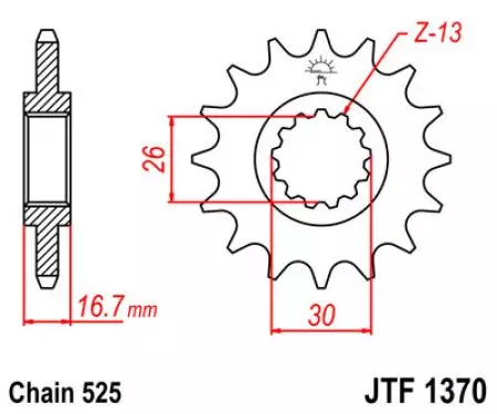Pignone anteriore JT JTF1370.16, 16z misura 525-2
