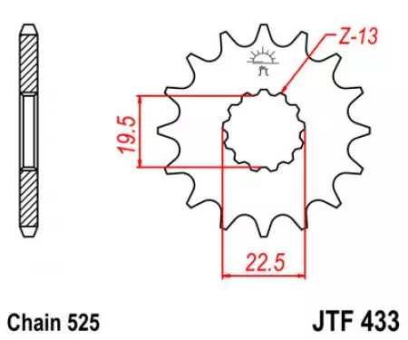 Přední řetězové kolo JT JTF433.14, velikost 14z 525-2