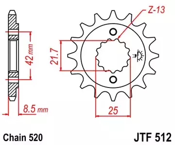 Roda dentada dianteira JT JTF512.15, 15z tamanho 520