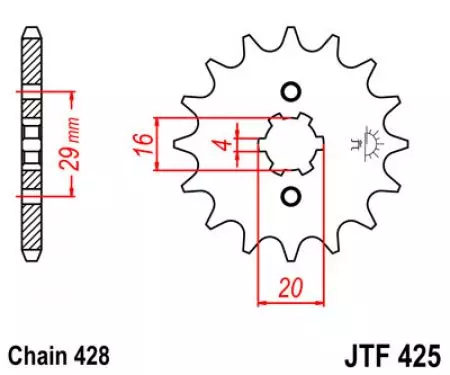 Främre kedjehjul JT JTF425.14, 14z storlek 428-2