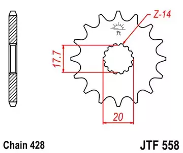 Roda dentada dianteira JT JTF558.20, 20z tamanho 428 - JTF558.20