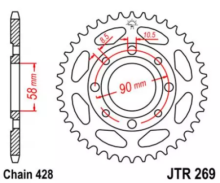 Roda dentada traseira JT JTR269.37, 37z tamanho 428-2