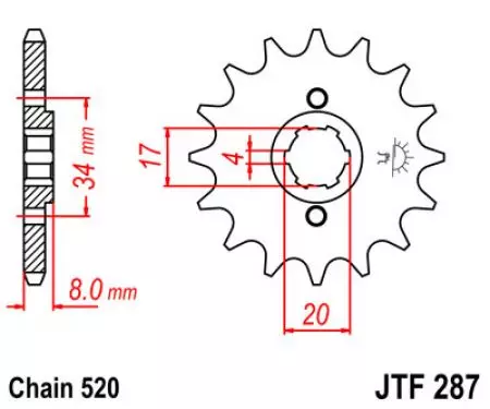 Pignone anteriore JT JTF287.14, 14z misura 520-2