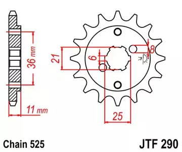 Roda dentada dianteira JT JTF290.15, 15z tamanho 525 - JTF290.15