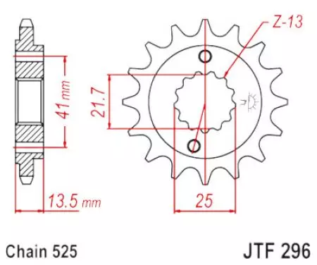 Pinion față JT JTF296.15RB, 15z dimensiune 525 cu amortizor de vibrații - JTF296.15RB