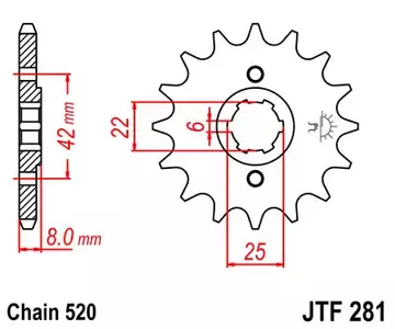 Pignone anteriore JT JTF281.14, 14z misura 520 - JTF281.14