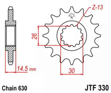 JT JTF330.15 prednji lančanik, 15z, veličina 630-2