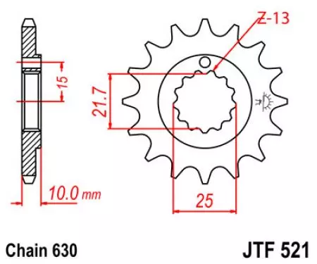 Voortandwiel JT JTF521.15, 15z maat 630-2