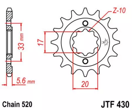 JT JTF430.15 prednji lančanik, 15z, veličina 520-2