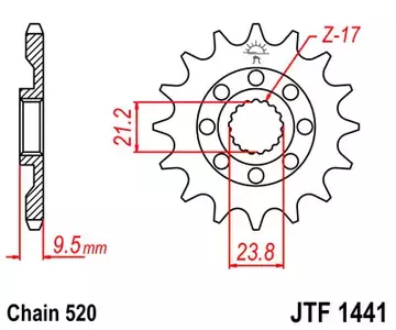 Piñón delantero JT JTF1441.15, 15z tamaño 520 - JTF1441.15