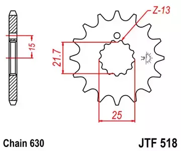JT forreste tandhjul JTF518.15, 15z størrelse 630 med skiver-1