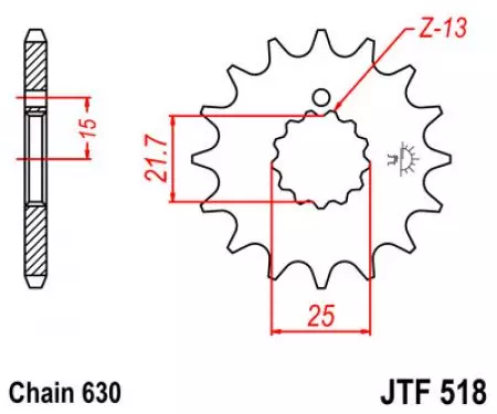 JT JTF518.15 prednji lančanik, 15z, veličina 630 s podloškama-2