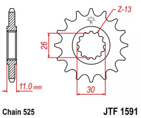 Forreste tandhjul JT JTF1591.16, 16z størrelse 525-2