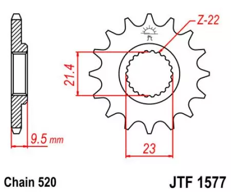 Forreste tandhjul JT JTF1577.15, 15z størrelse 520-2