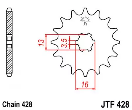 Roda dentada dianteira JT JTF428.14, 14z tamanho 428-2