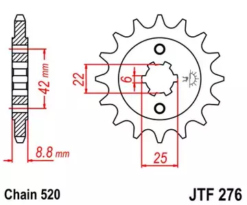 Piñón delantero JT JTF276.15, 15z tamaño 520 - JTF276.15