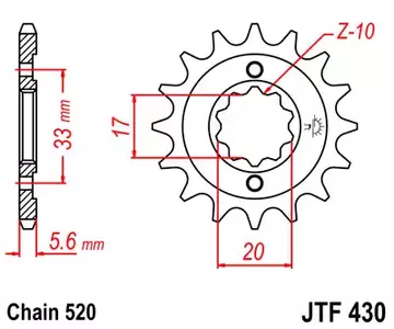 Roda dentada dianteira JT JTF430.14, 14z tamanho 520 - JTF430.14