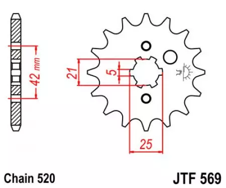 Roda dentada dianteira JT JTF569.15, 15z tamanho 520-2