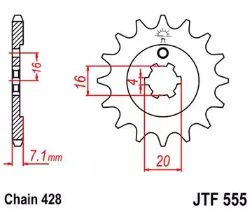 Roda dentada dianteira JT JTF555.14, 14z tamanho 428 - JTF555.14