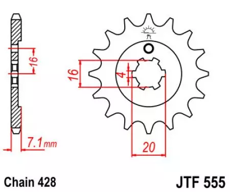 Pinion față JT JT JTF555.14, 14z dimensiune 428-2