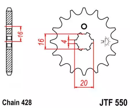 Sprednji zobnik JT JTF550.15, 15z, velikost 428-2