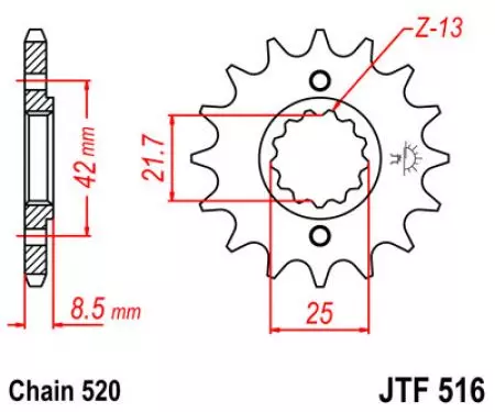 Pignone anteriore JT JTF516.15, 15z misura 520-2