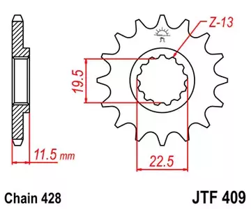 Roda dentada dianteira JT JTF409.16, 16z tamanho 428 - JTF409.16
