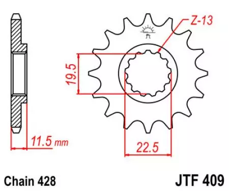 Prednji zobnik JT JTF409.16, 16z, velikost 428-2