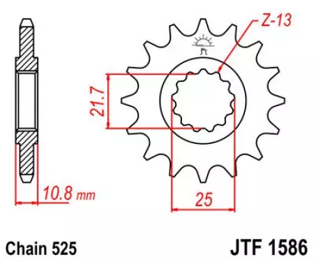 Forreste tandhjul JT JTF1586.17, 17z størrelse 525-2