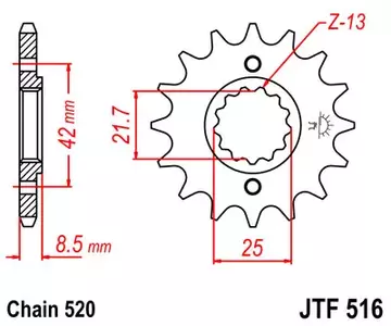 Roda dentada dianteira JT JTF516.14, 14z tamanho 520