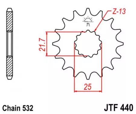 Roda dentada dianteira JT JTF440.15, 15z tamanho 532-2
