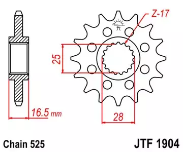 JT JTF1904.16 prednji lančanik, 16z, veličina 525 - JTF1904.16