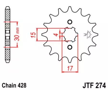 Roda dentada dianteira JT JTF274.15, 15z tamanho 428-2