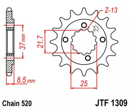 JT JTF1309.14 prednji lančanik, 14z, veličina 520-2