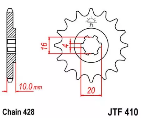 Roda dentada dianteira JT JTF410.14, 14z tamanho 428-2