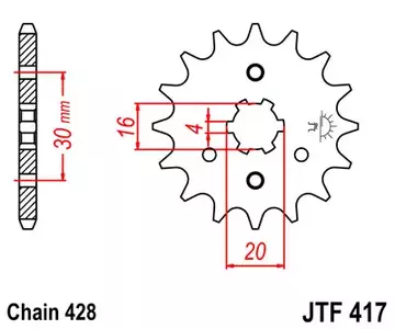 Roda dentada dianteira JT JTF417.14, 14z tamanho 428 - JTF417.14
