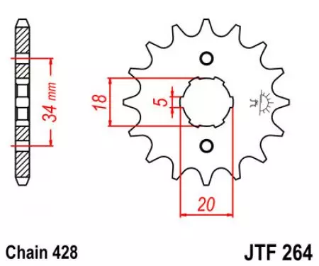 Roda dentada dianteira JT JTF264.17, 17z tamanho 428-2