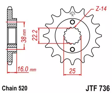 JT JTF736.14 prednji lančanik, 14z, veličina 520 - JTF736.14
