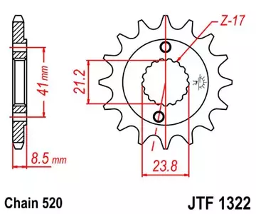 Pignone anteriore JT JTF1322.14, 14z misura 520