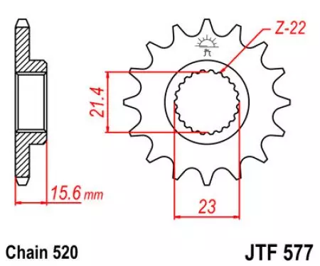 JT JTF577.14 prednji lančanik, 14z, veličina 520-2