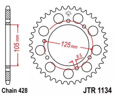 Kettenrad hinten Stahl JT JTR1134.56, 56 Zähne Teilung 428-2