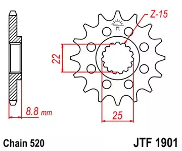 JT JTF1901.15 prednji lančanik, 15z, veličina 520