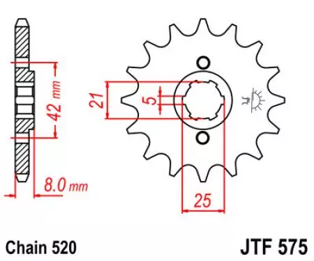 Roda dentada dianteira JT JTF575.14, 14z tamanho 520-2