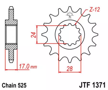Forreste tandhjul JT JTF1371.14, 14z størrelse 525-2